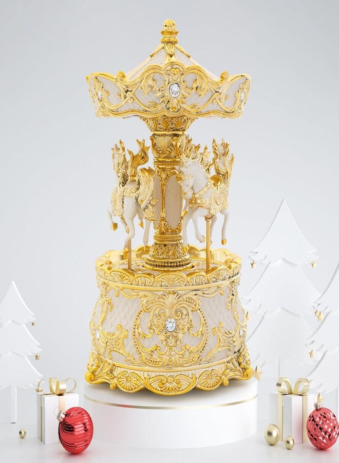 MXwcy Carousel Music Box Gold & Ivory 8.7" Rotate Christmas Music Box for Kids & Adults, Classic Wind up Cylinder Music Box Birthday Gifts for Women Girls Mom, Carousel Horse Musical Lantern Home Room Decor - Image 2